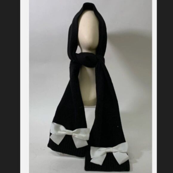 kate spade Accessories - BF SALE Kate Spade Black Cream Grosgrain Bows Muffler Scarf NWT